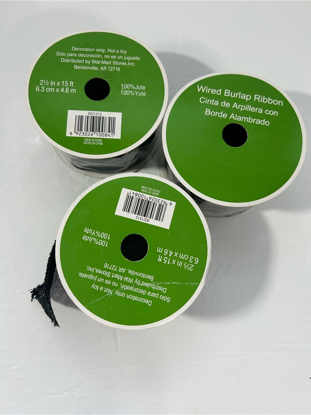 Black Jute Burlap Wired Ribbon bundle of 3 Rolls in 2½ in x 15 ft
